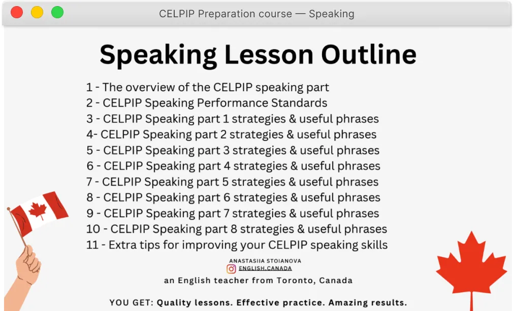 Картинка со структурой курса по CELPIP для части Говорение